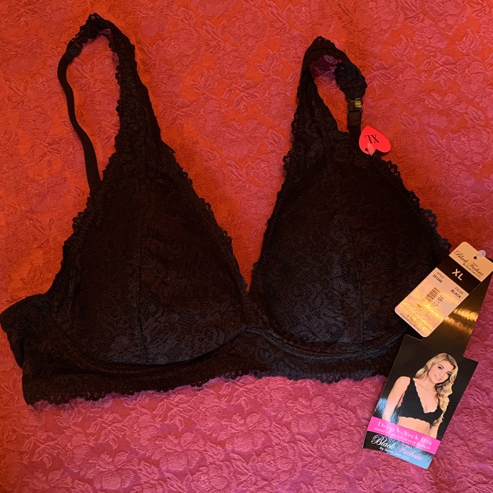Black Fuchsia Deep V-Neck Bra XL